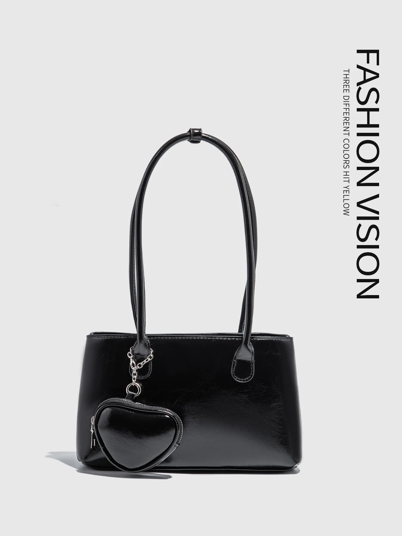 

Retro black Heart aped Handbag Oil Wax Leather Glossy Surface Breadsti Bag Underarm Bag Single oulder Bag for Youth