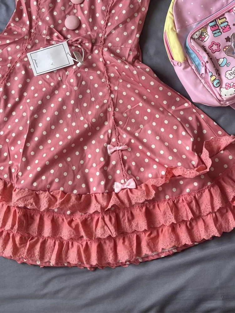 فستان نسائي صيفي ياباني أنيق كاواي لوليتا Y2k تصميم فستان قصير منقط بفيونكة نسائية على الطراز الكوري ملابس عصرية