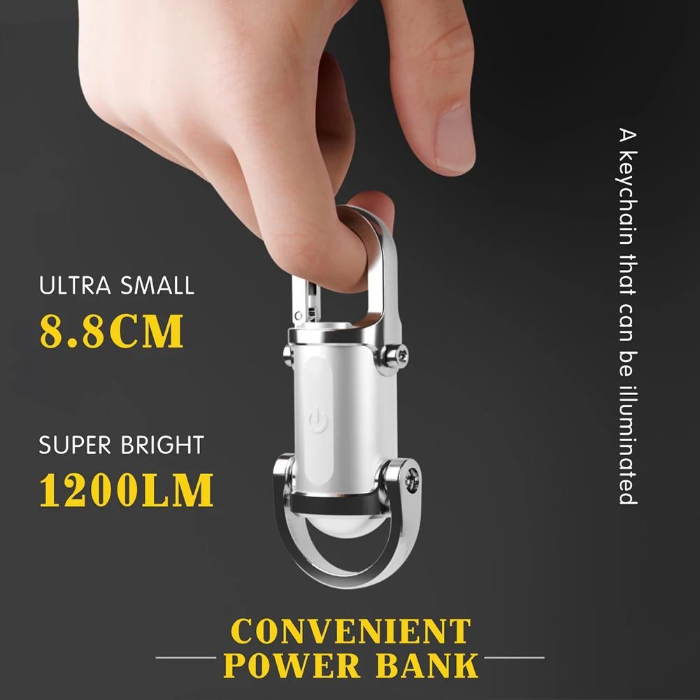 Mini Keychain LED Flashlight Bi-Directional Output Pocket Size Work Light for Camping Emergency USB Rechargeable Torches