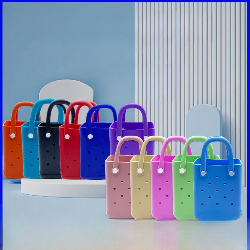 

Colorful Pattern Flower Mini Jelly Bag - Small Hole Washable Waterproof EVA Beach Storage Bag
