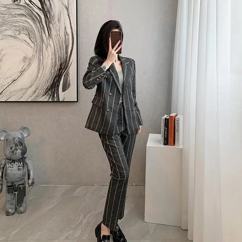 4-G8   High-grade striped suit jacket for women 2023 spring and autumn new British styall professional casual suit