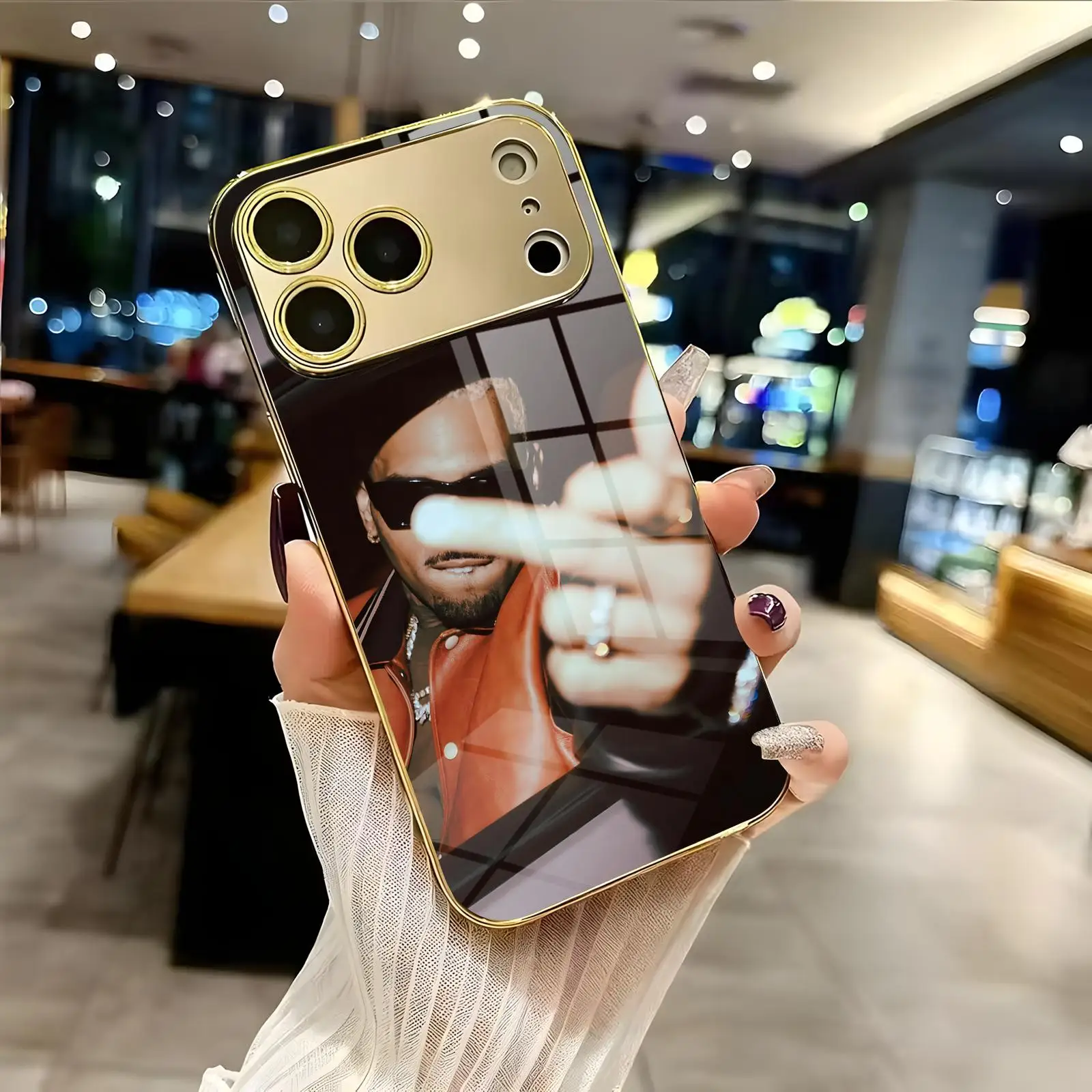 Rapper Chris Brown Breezy  Phone Case For iPhone17 16 16e 15 14 13 12Plus Mini Pro Max Electroplated glass Phone Case view 2