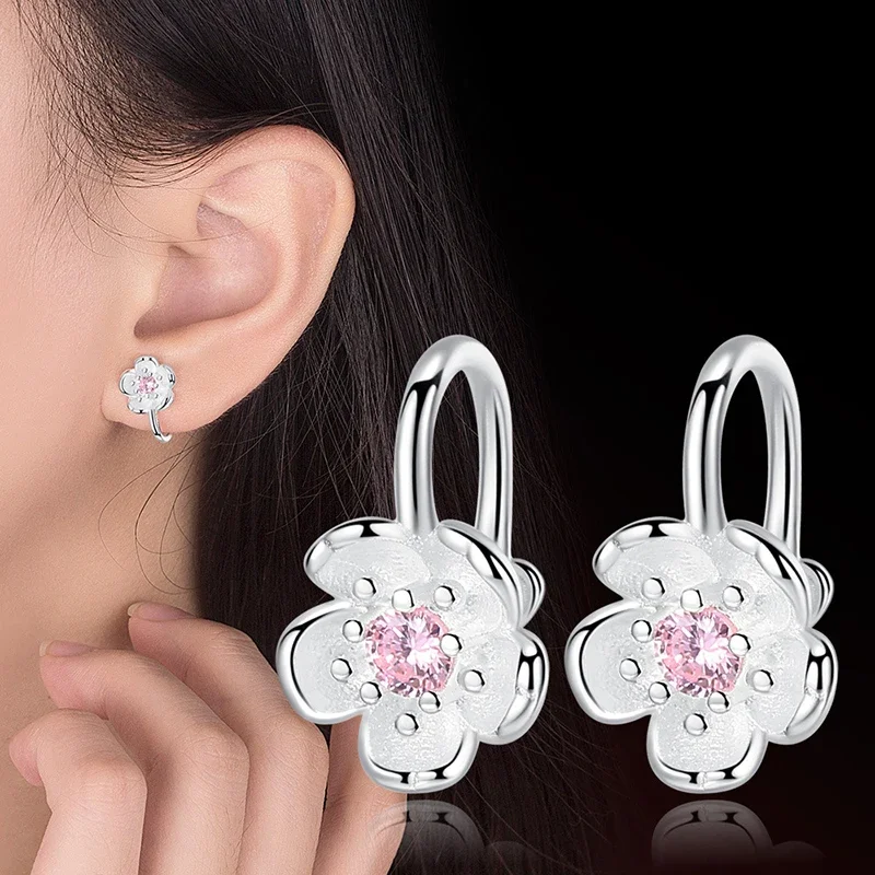 Women\'s Fashion Cherry blossoms Flower Clip Earrings Lovely Sakura Cuff Earring For Japanese Cute Earring Accessories Gifts