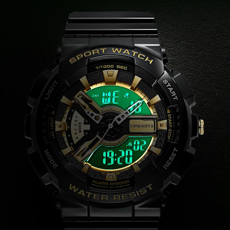 ساعة Timeartx الرقمية الجديدة متعددة الوظائف مع عرض تاريخ التنبيه LED، ساعات حركة إلكترونية بسوار من السيليكون للرجال