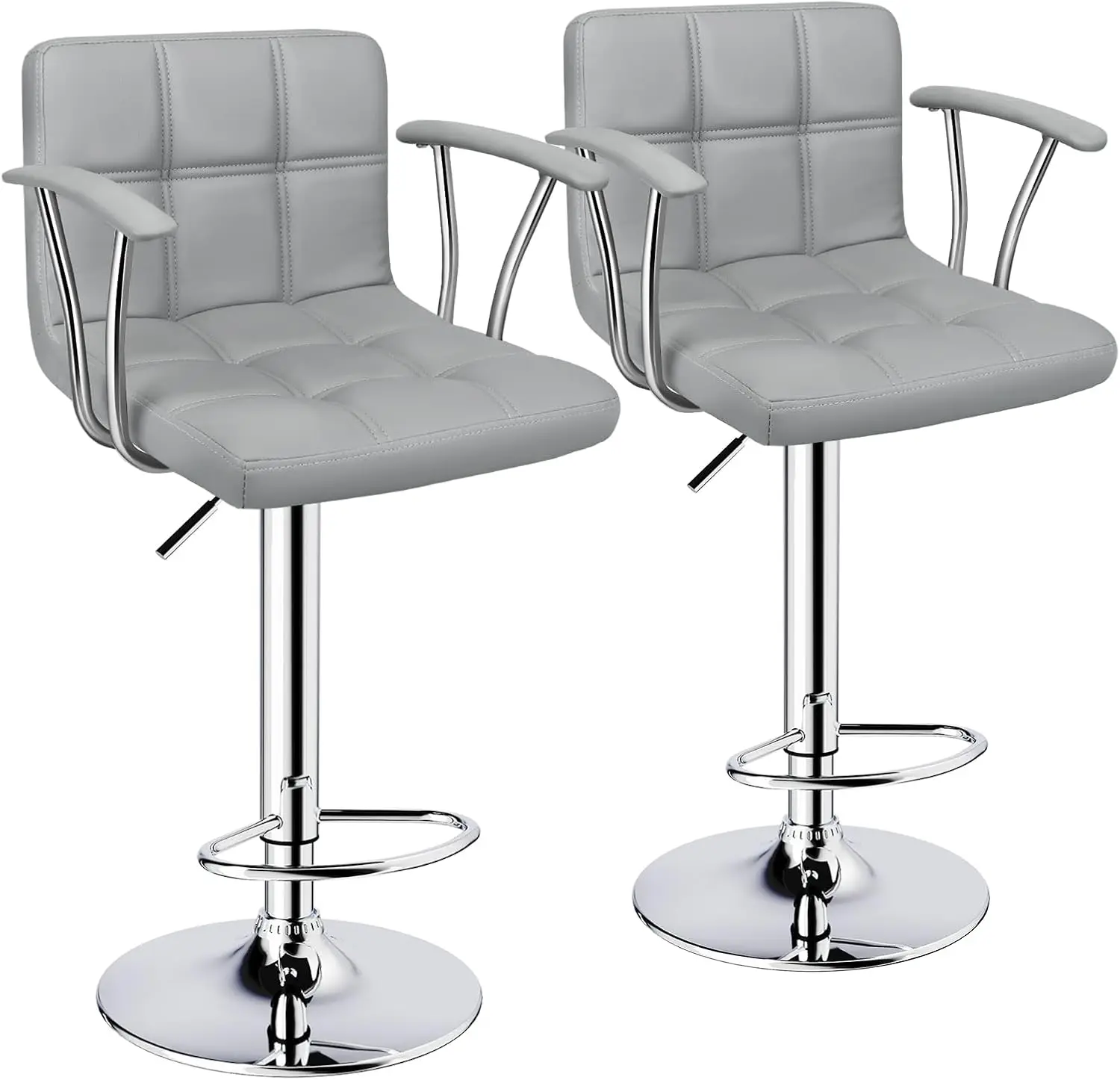 Bar Stools Set of 2,Armrest Adjustable Swivel Barstools with Back,Double Needle PU Leather Counter Height Bar Stools