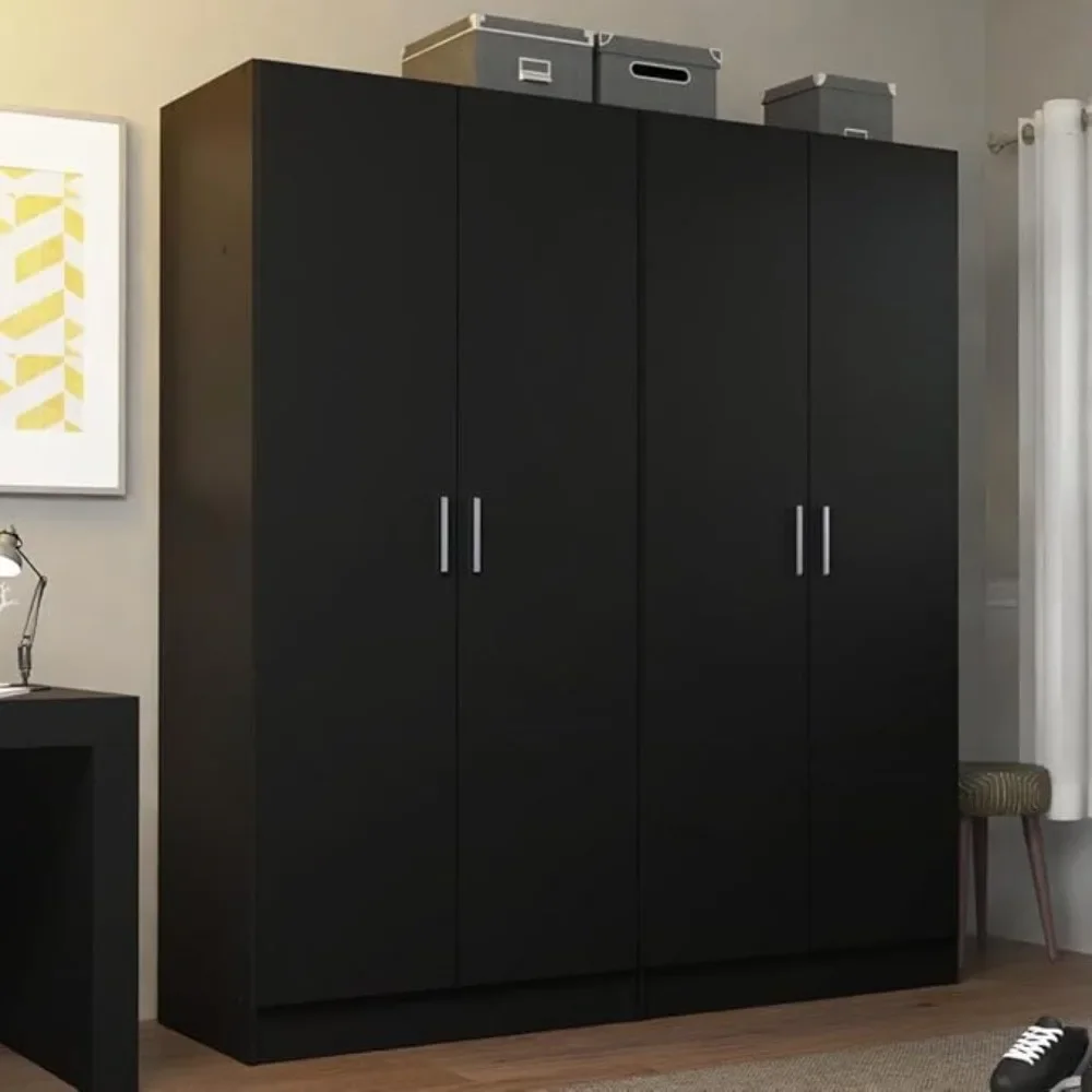 Wardrobe Set 2 Armoire Closet Hanging Storage Cabinet 4 Doors with Shelves 63 Inch Organization Unit for Bedroom and Office