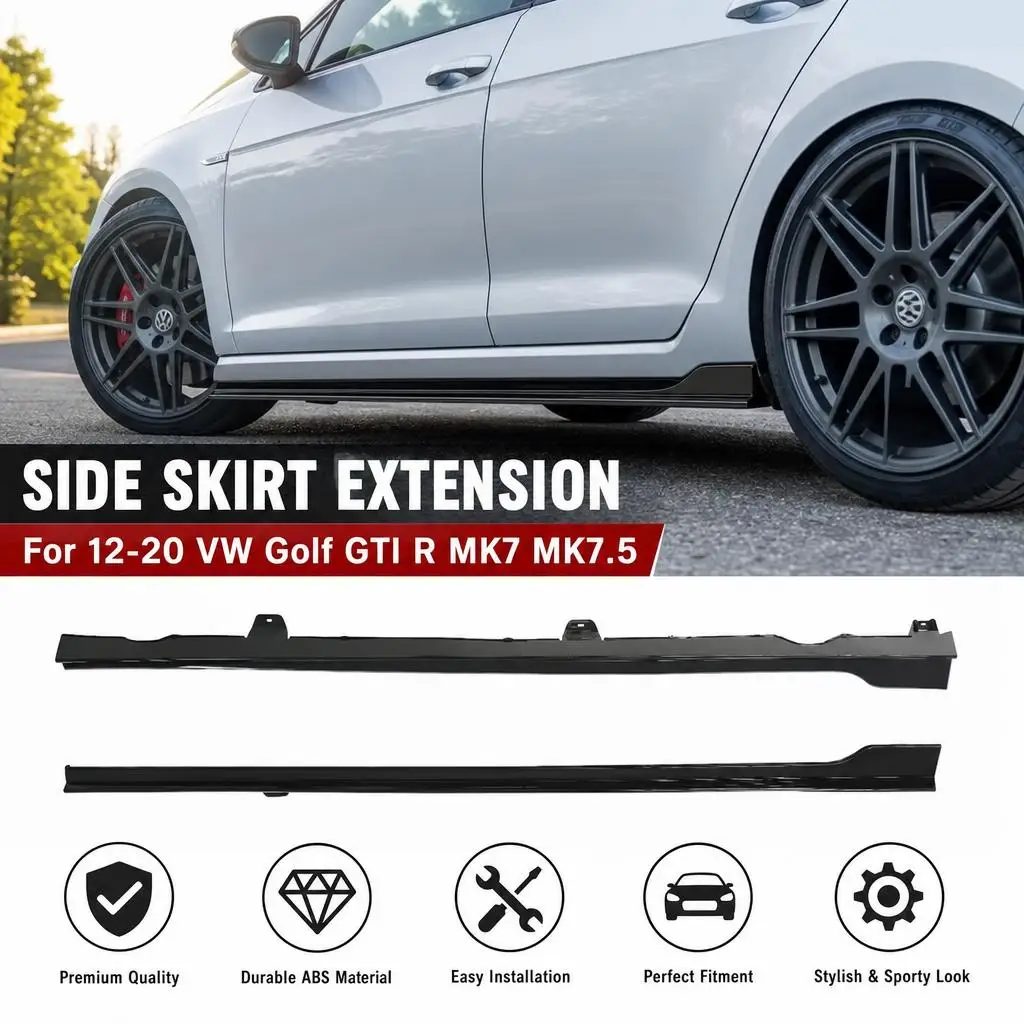 1 Pair Side Skirt Extension For 12-20 VW Golf GTI R MK7 MK7.5 4DR TCR Style Glossy Black Car Exterior Modification Accessories