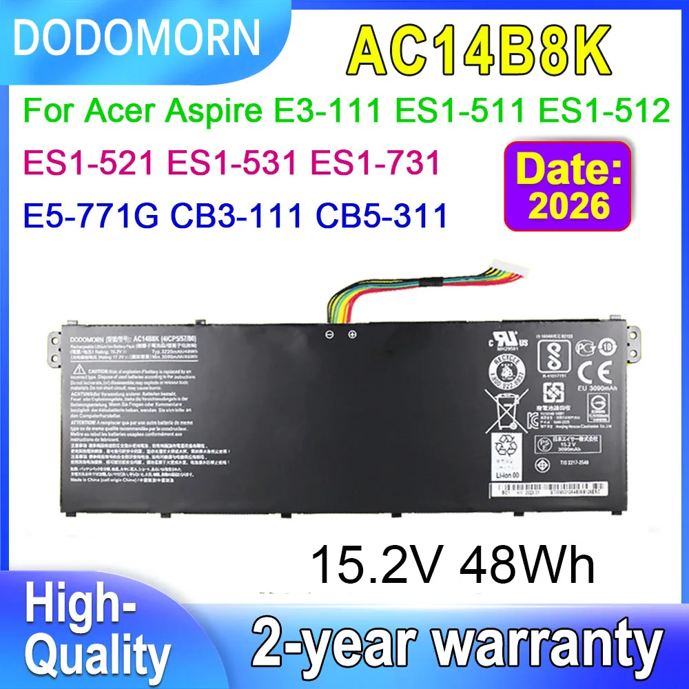 

DODOMORN Laptop Battery AC14B8K For Acer Chromebook 11 13 15 CB3-111 Compatible with Aspire ES1-131 ES1-511 ES1-512 ES1-521