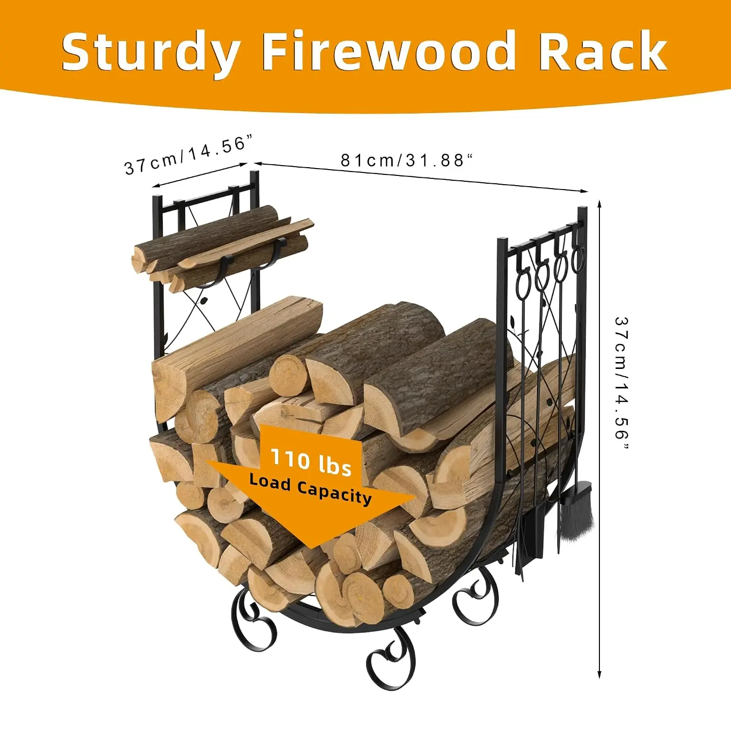 Firewood Rack with 4 Fireplace Tools Fire Log Stacker Stand for Fireplace, Customized