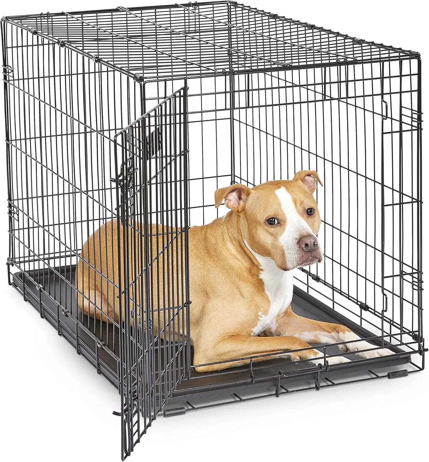 

36-Inch Folding Dog Crate with Divider Panel, Leak-Proof Tray & Secure Latches for Medium Large Breeds
