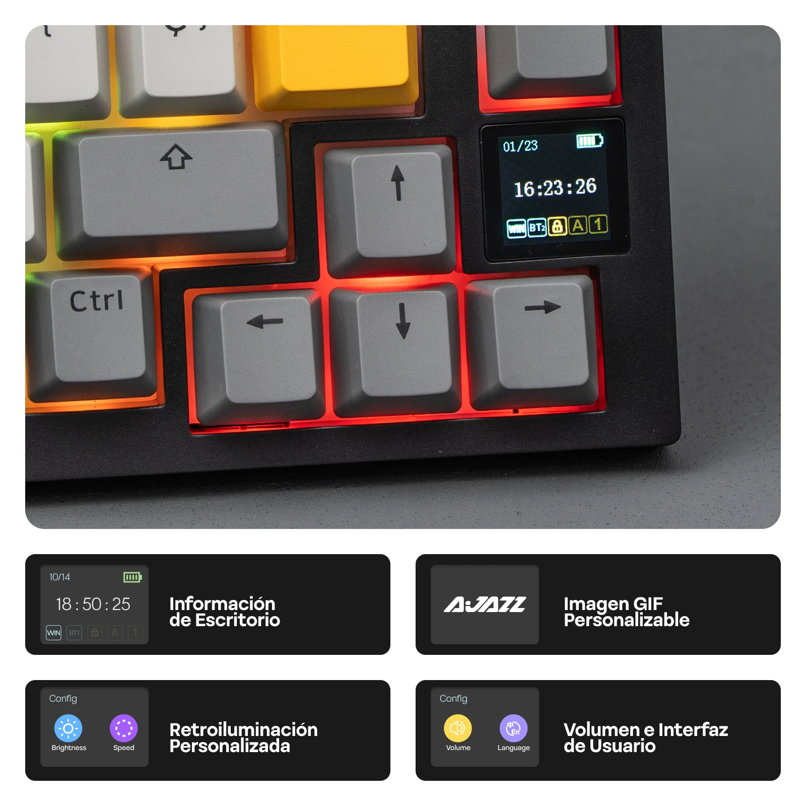 ISO-ES 레이아웃 EPOMAKER X AJAZZ AK820 PRO 75% 스페인어 레이아웃 유선/2.4GHz/BT 기계식 키보드 (스크린 및 노브 포함) PC/Mac용 썸네일 3