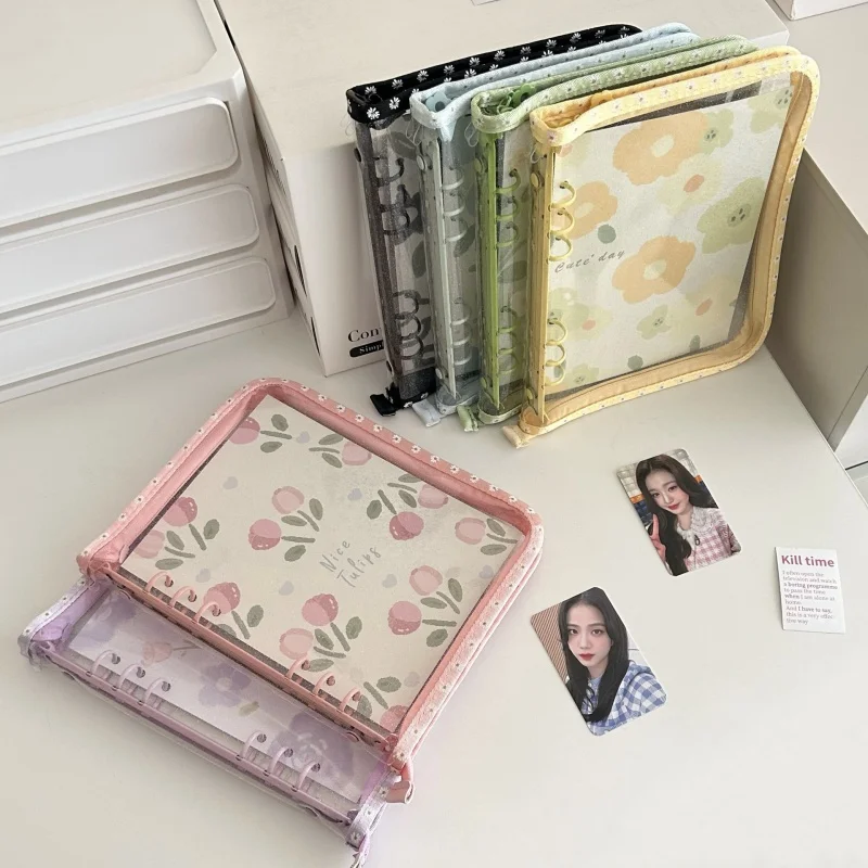 Korean INS Transparent PVC Soft Shell A5 Loose-Leaf Small Daisy zipper Bag Edge Hand Ledger Album Student Diary  Stationery