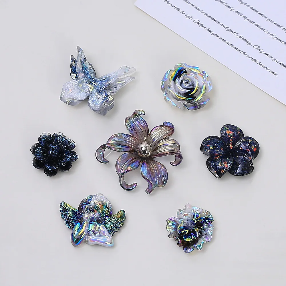 Dark Iridescent Glue Resin Small Accessories for Clogs Shoe Hat Decoration Handmade DIY Beaded Shoe Buckle Embellishment
