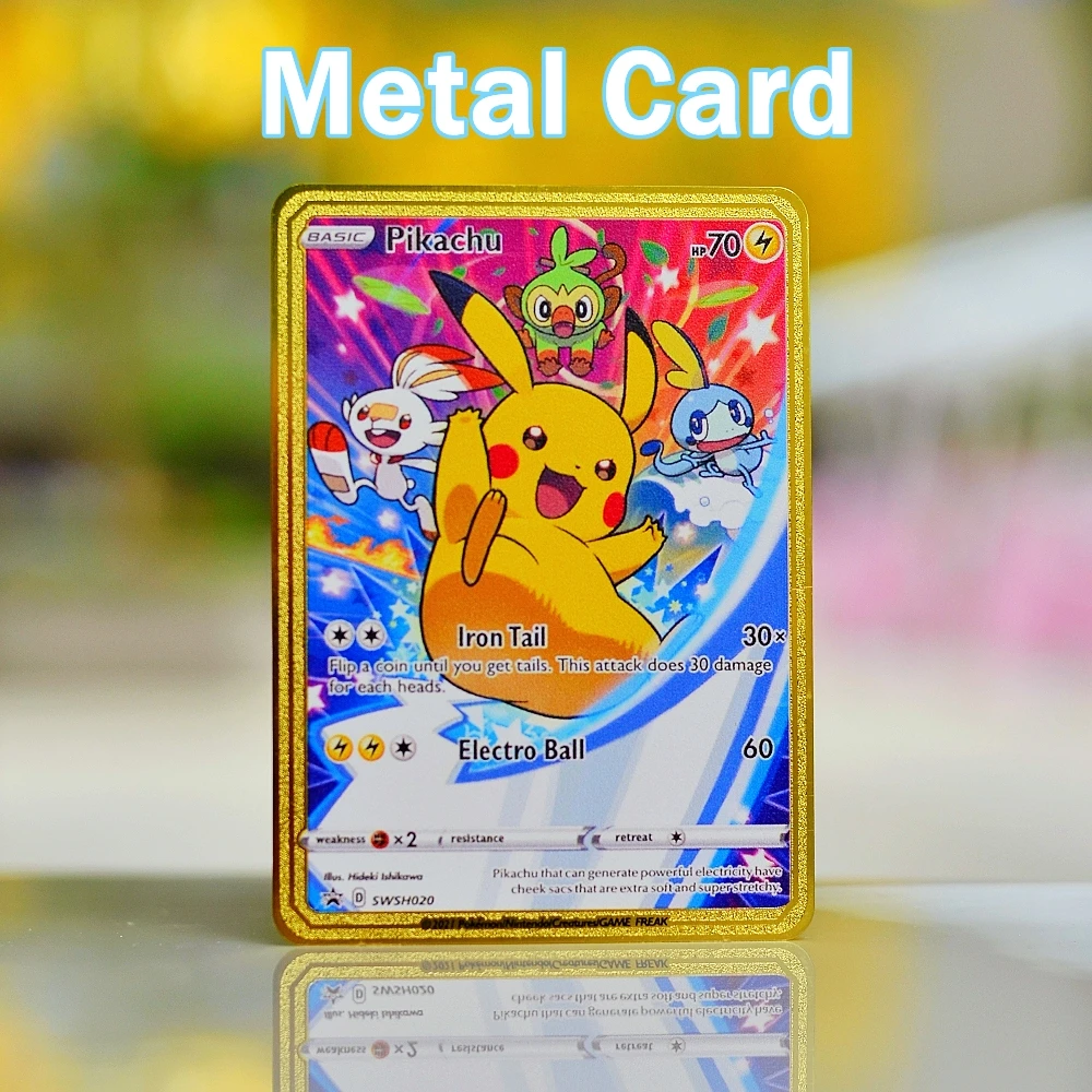 การ์ดโลหะการ์ดโปเกม่อนลายโปเกมอน Blastoise Vmax Charizard Pikachu GX Arceus GOLD Iron Vstar การ์ดอนิเมะเกมของเล่นสำหรับเด็ก