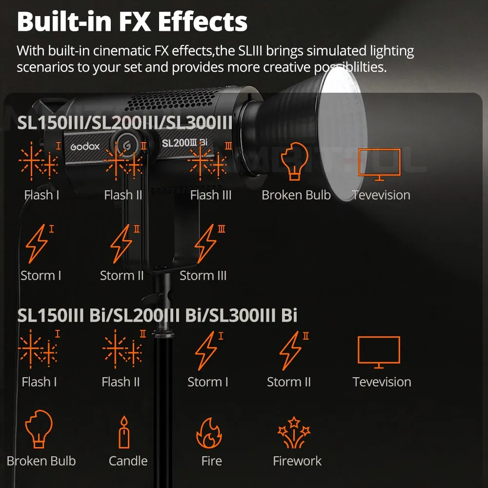 Godox Bi-Color LED Video Light Bowens Mount SL150III Bi 160W 2800-6500K Wireless X System for Studio Shooting Video Recordin