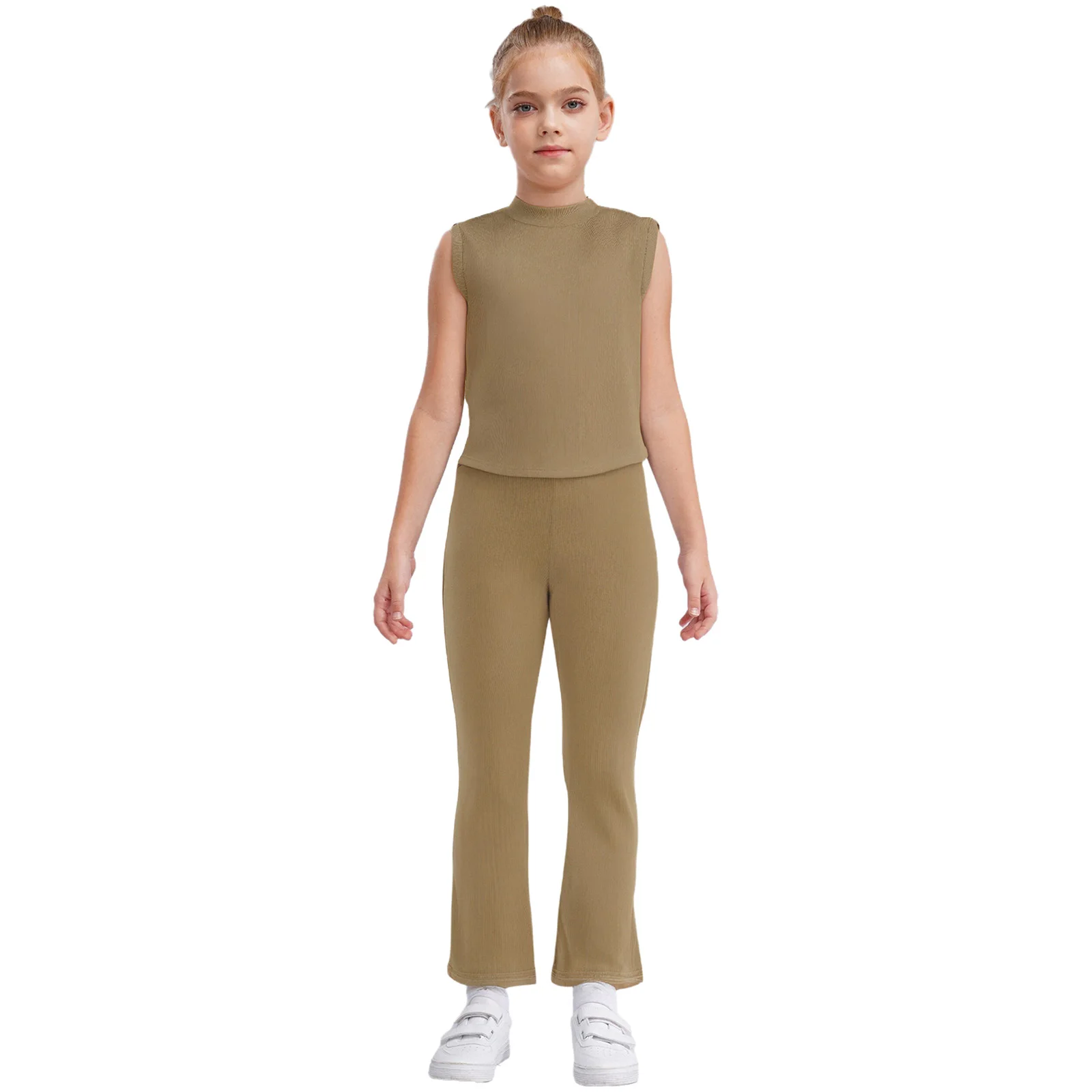

Kids Girls Workout Active Set Casual Summer 2 Piece Outfits Sleeveless Ice Silk Set Ribbed Tops Loose Pants for Travel Vacation