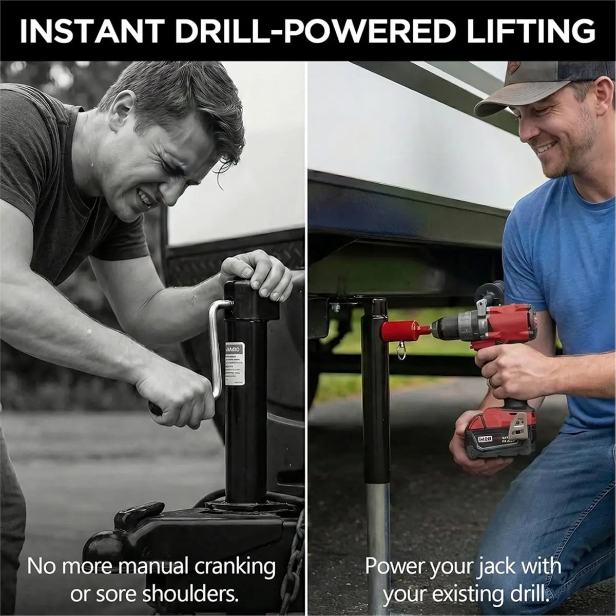 L63A Trailer Jack Drill Adapter,Drill-Powered Turbo-Style Jack Adapter Tool for Cordless Drill, Fits 1 Inch Jack Handle Studs