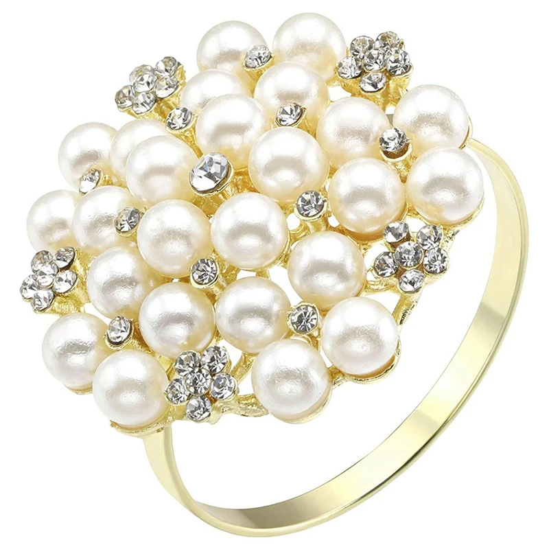 6-кольца для салфеток со стразами и жемчугом, держатели для салфеток со стразами для свадебных вечеринок, столовых аксессуаров на День святого Валентина