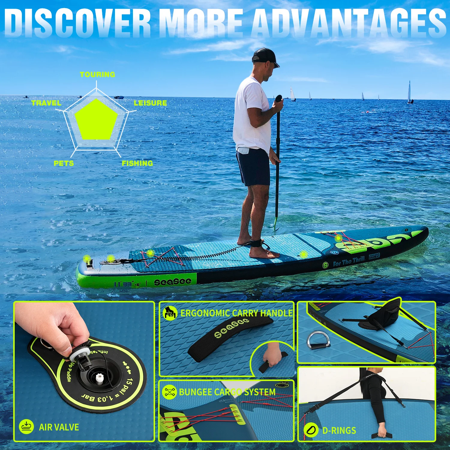 Inflatable Stand Up Paddle Boards, Premium SUP Paddle Board, Non-Slip Accessories, Comfort Deck