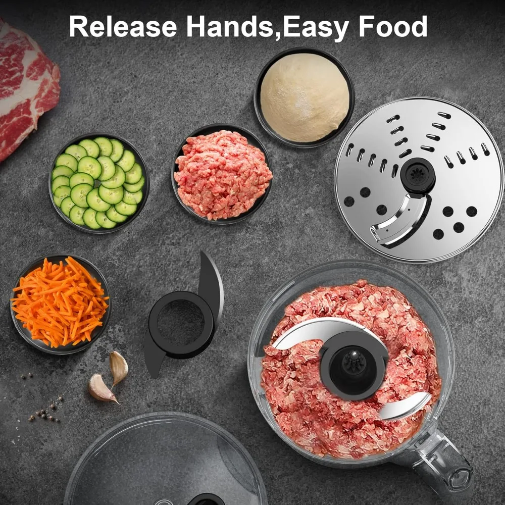 600W Professional Food Processor - 7 Cups, Reversible Discs, Blades for Chopping, Slicing, Purees & Dough