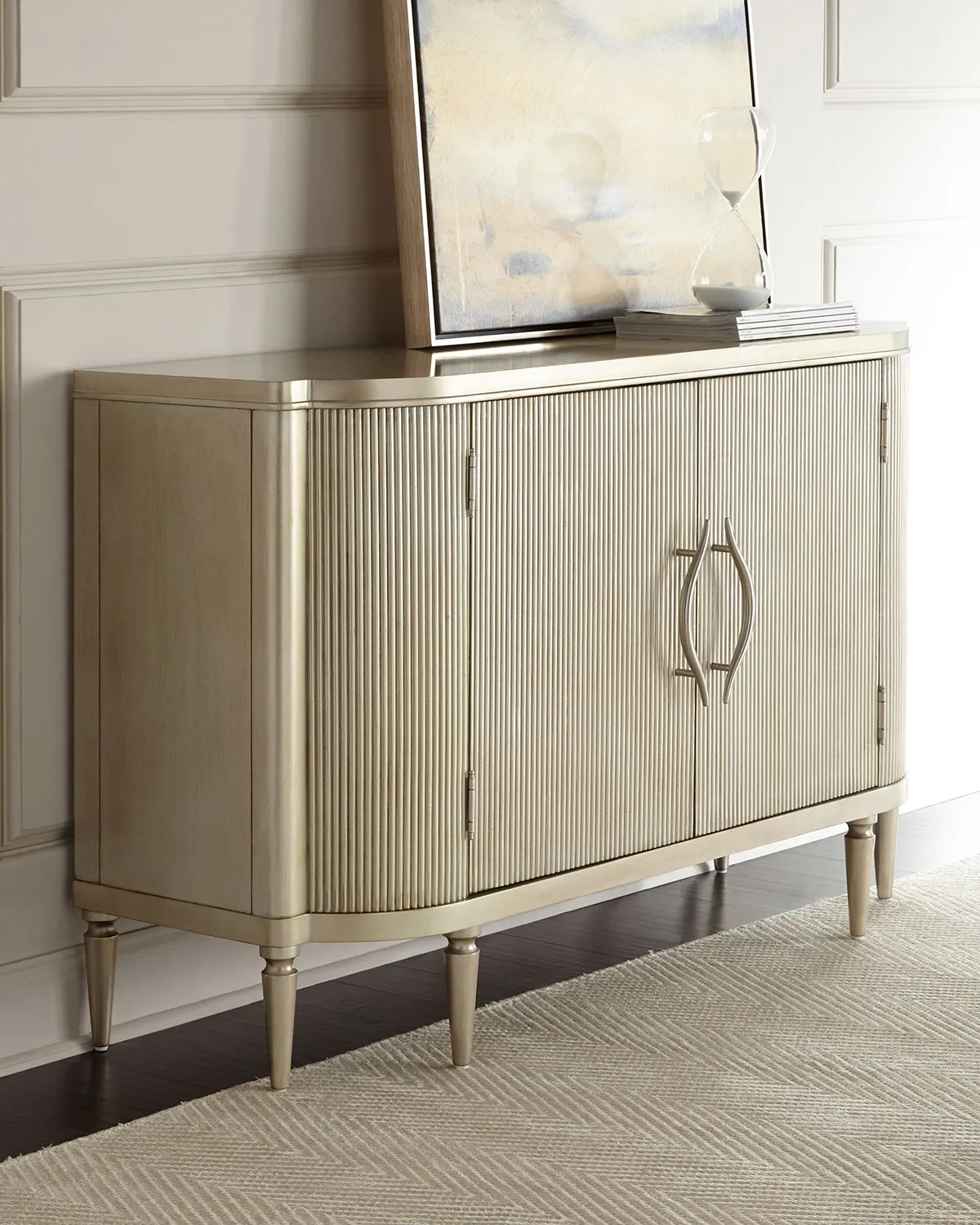 

American light luxury neoclassical champagne gold porch cabinet simple solid wood edge cabinet American high-end furniture