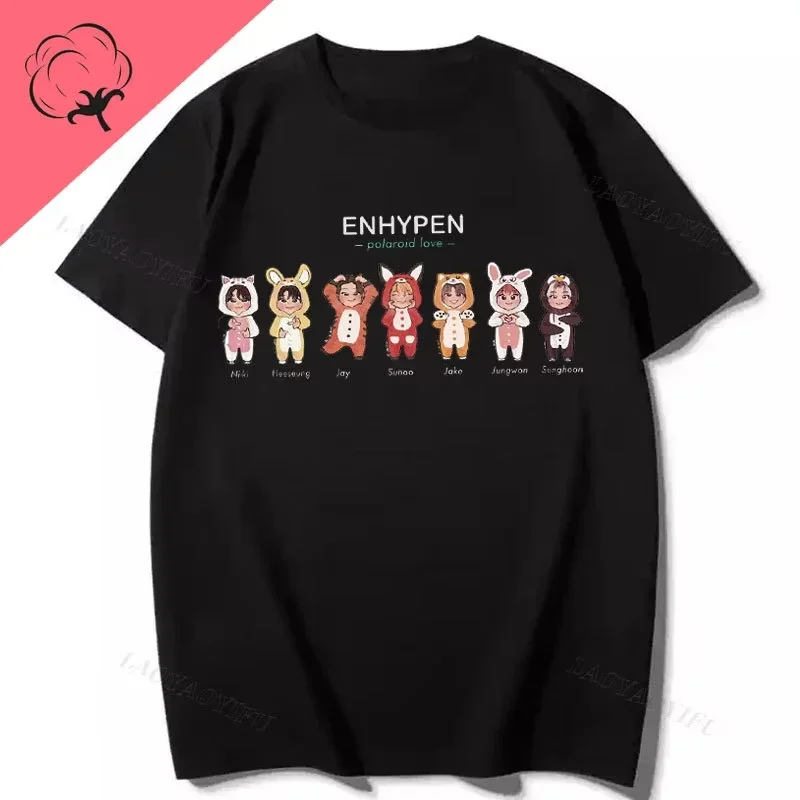 Playera Enhypens تي شيرت كوريا مخصص مطبوعة الجرافيك عادية مضحك جديد شعبية قصيرة الأكمام قمة الموضة محرك المشجعين الملابس تيز