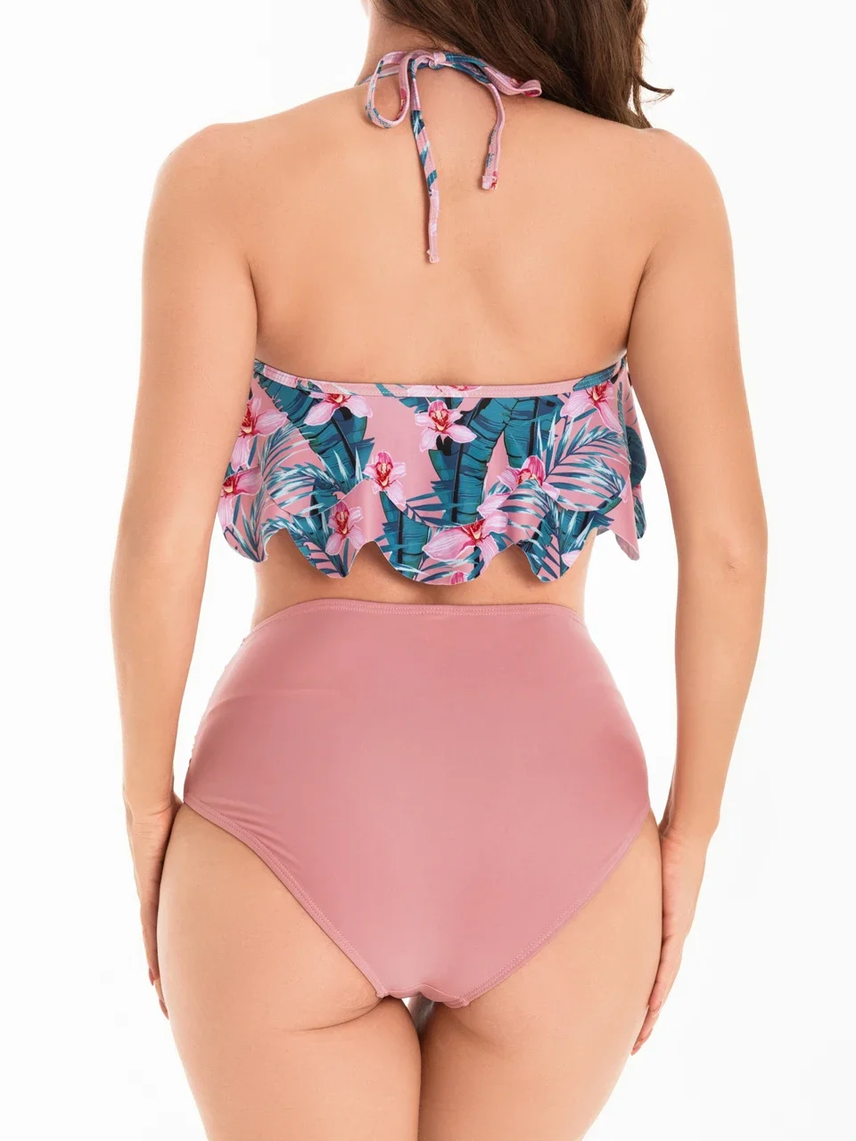 2024 Ruffle due pezzi Halter String costume da bagno donna a vita alta stampato costumi da bagno bagnanti femminili costume da bagno da spiaggia estivo