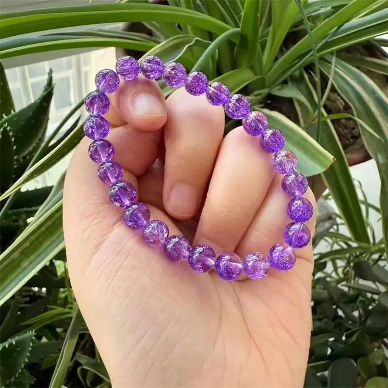 

8MM Natural Purple Copper Rutilated Quartz Super Seven Bracelet Gemstone Crystal Jewelry Fashion Healing Holiday Gift 1PCS
