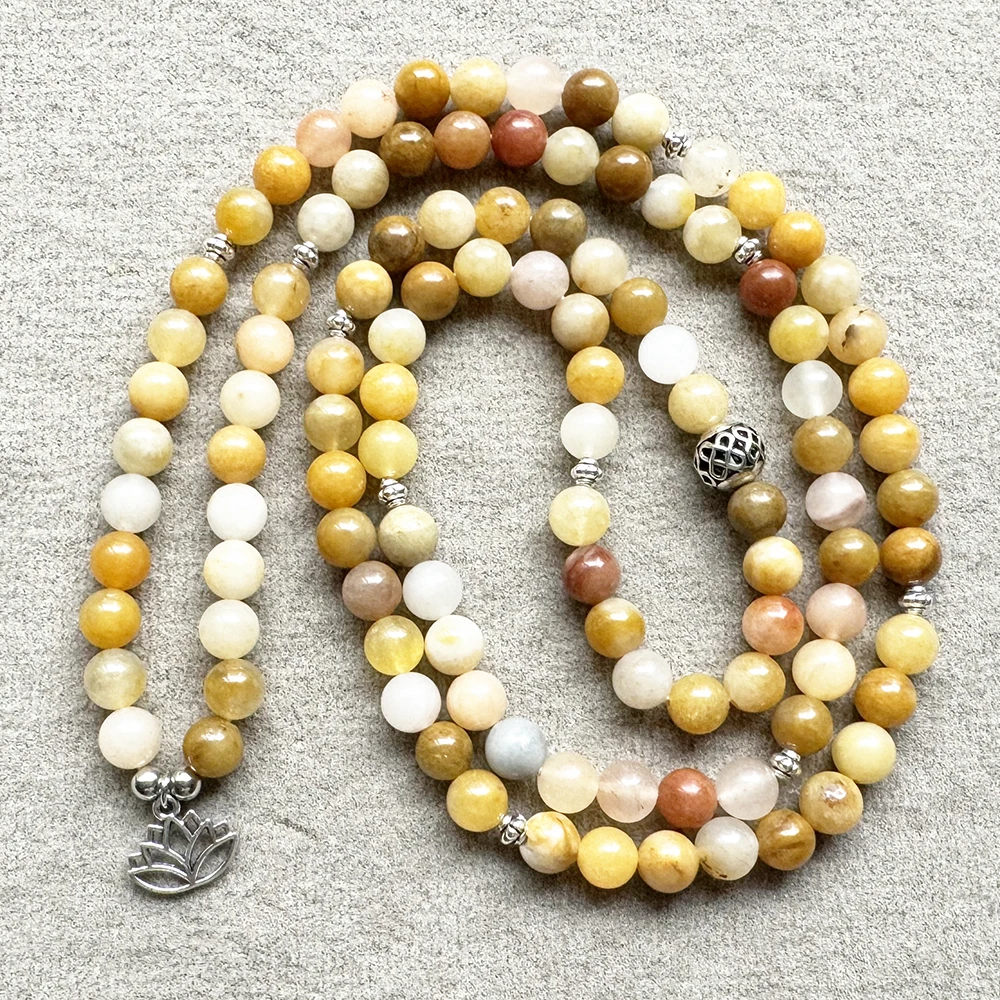 MG2383 New Design Natural 8 MM Hotan Jade108 Mala Lotus Bracelet Womens Spiritual Balance Yoga Energy Necklace