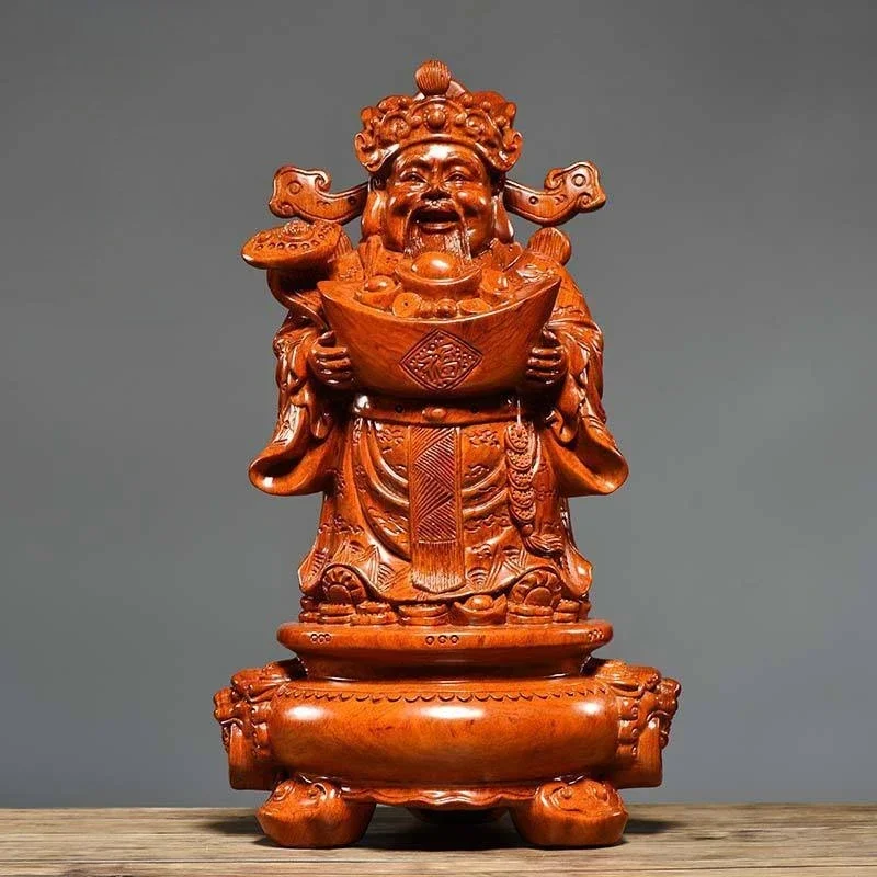 rosewood carving God of Wealth ornament Buddha statue handicraft home store decoration