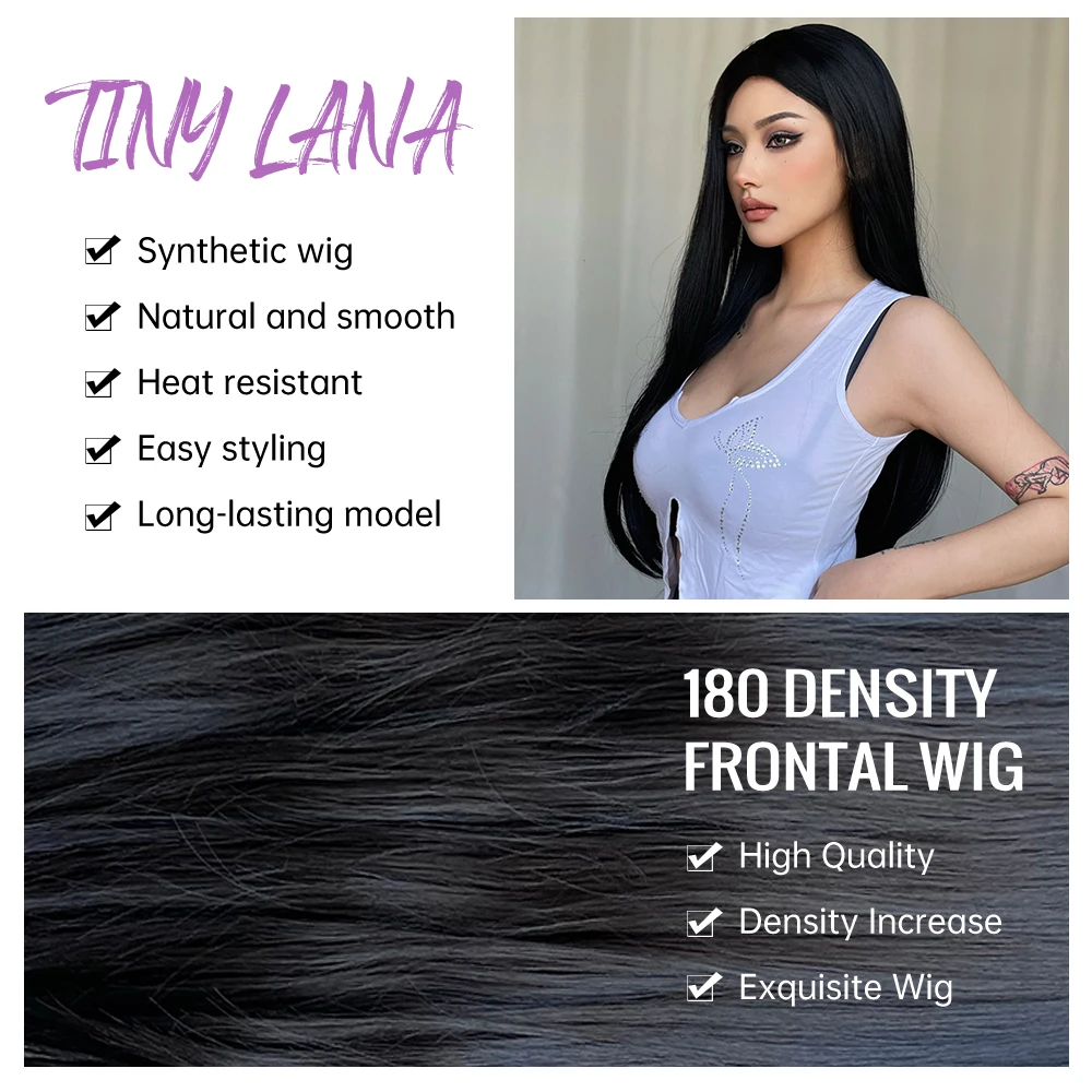 Long Straight Natural Black Synthetic Wigs Middle Part Black Cosplay Lolita Daily Wig for White Women Fake Hair Heat Resistant