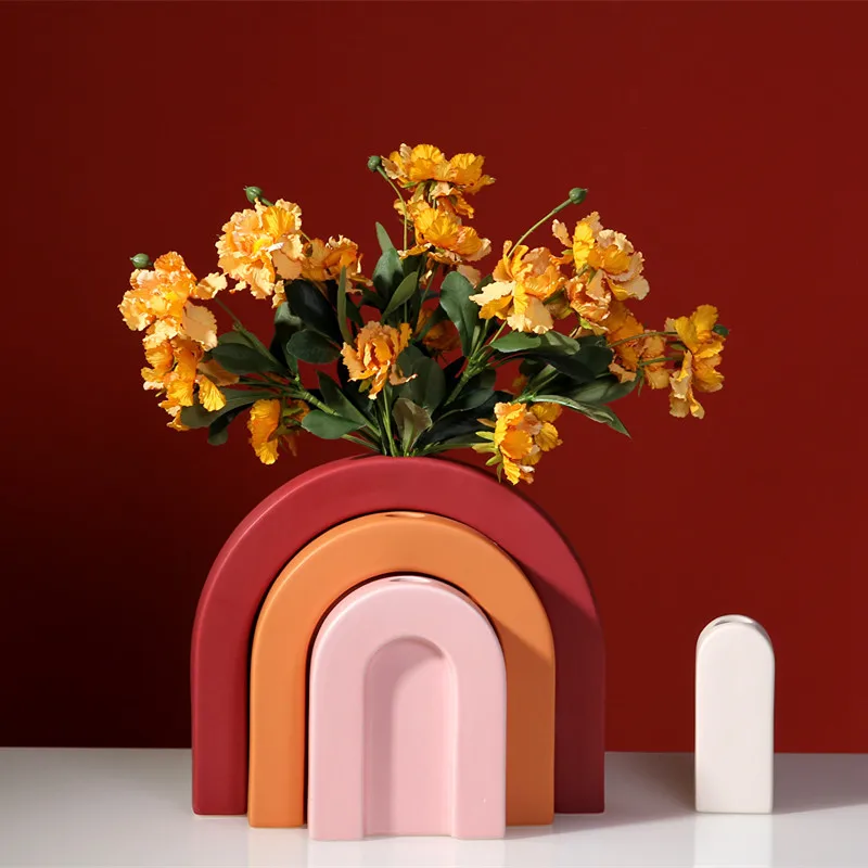 Creative Nordic simple rainbow ceramic colored vase, guest restaurant flower ware arched home decoration ornament wholesale