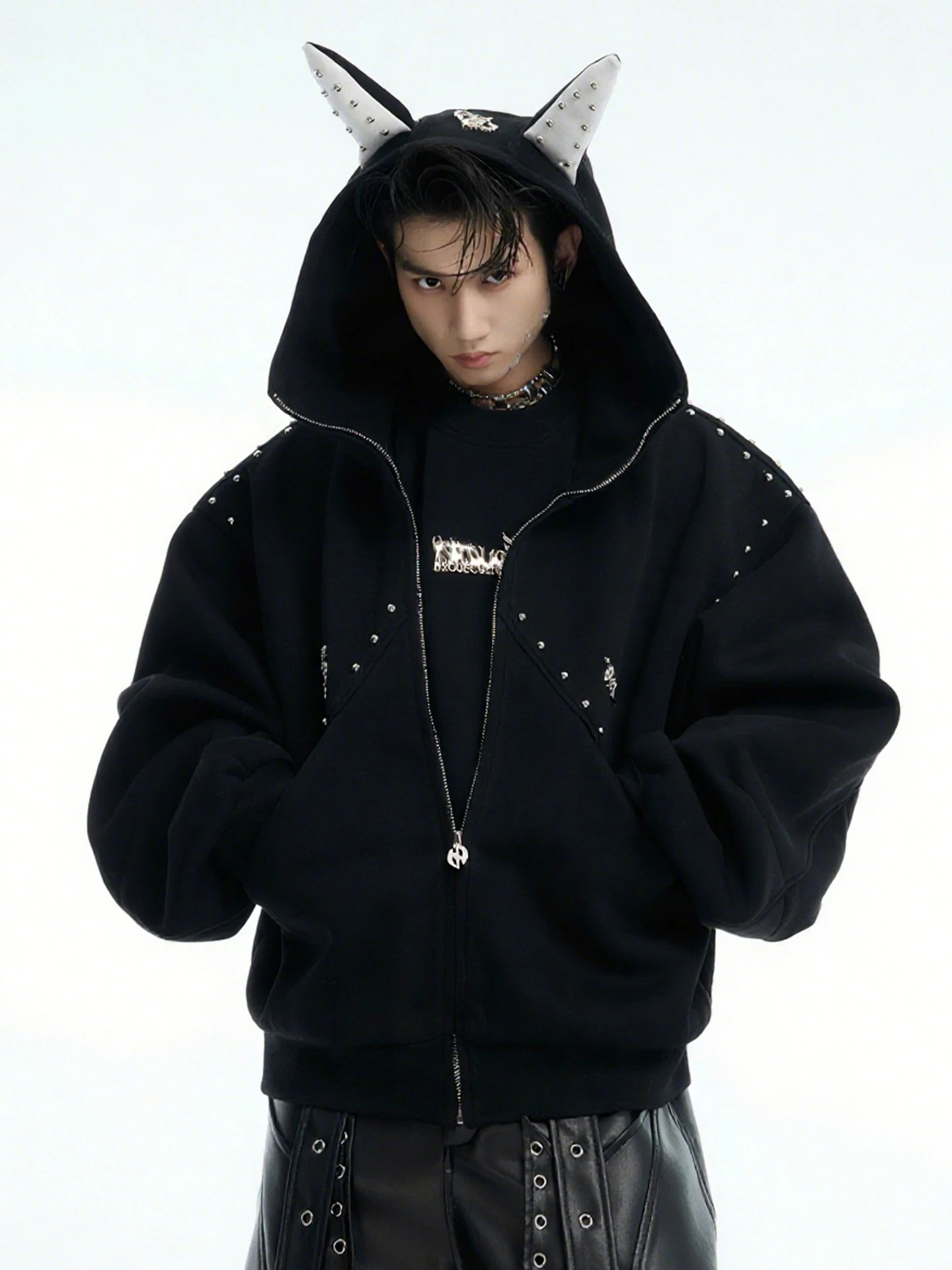 2025 Fashion Trend Design Sense Personality Rivet Hooded Sweatshirt for Men Autumn New Loose Casual American Retro Couple Jacket