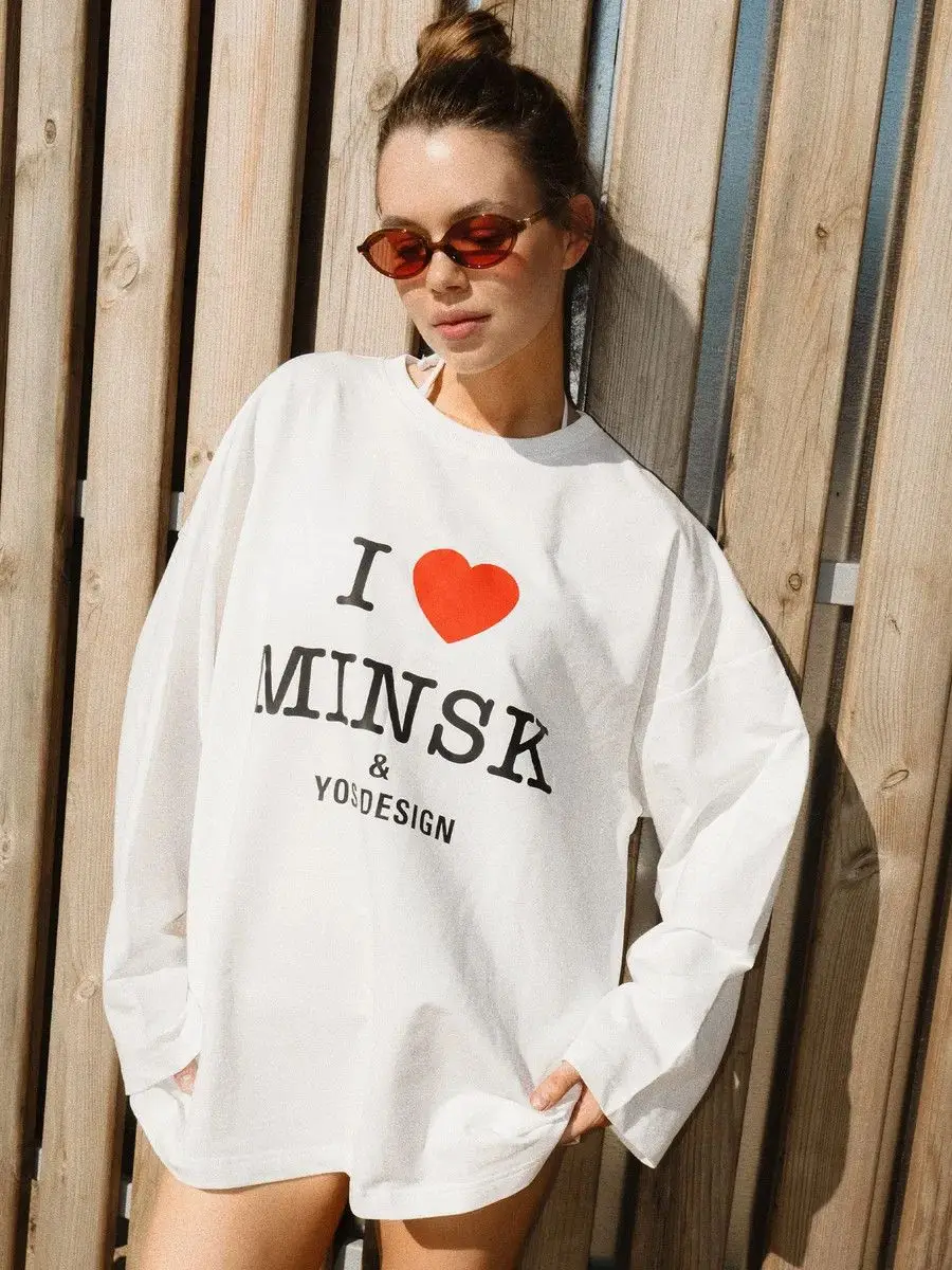 

Весенне-осенний тонкий свитшот из 100% хлопка, топы для девочек-студентов, русская мода, милые рубашки с рисунком любовных листов, белые рубашки с длинными рукавами