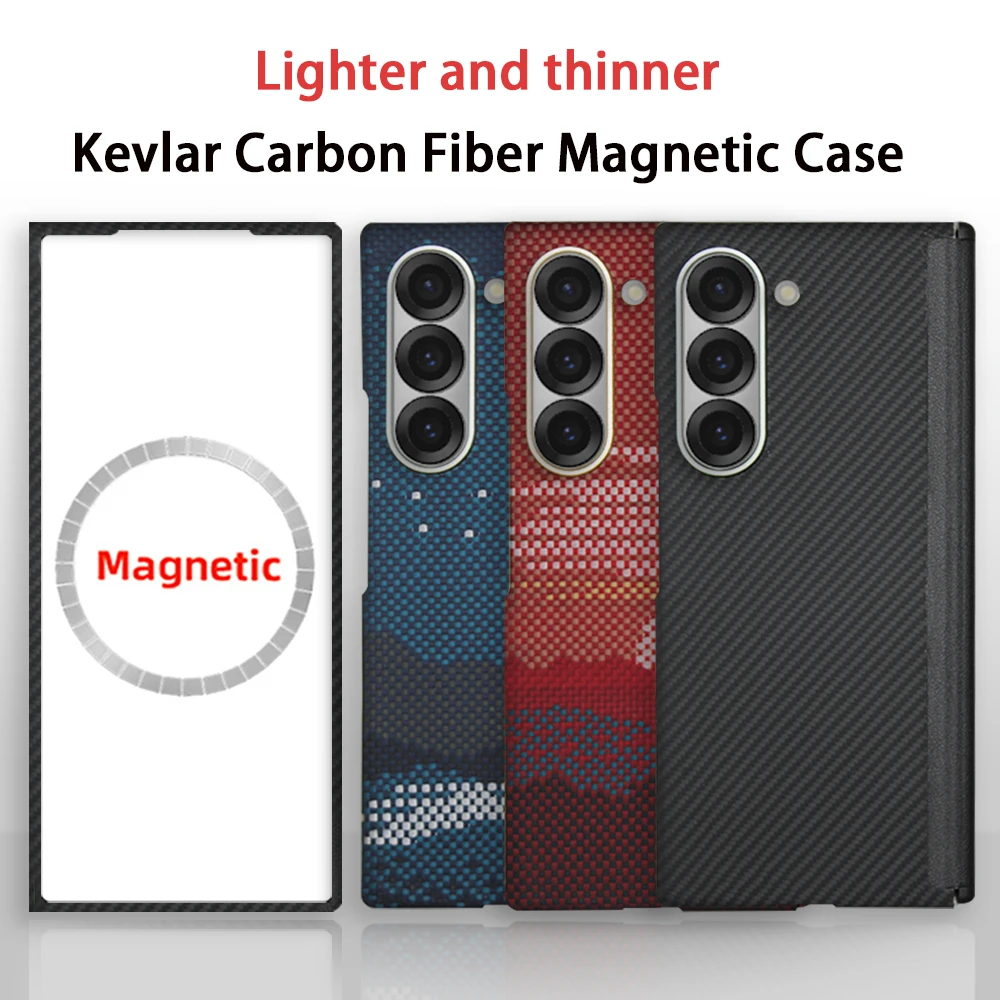 

For Samsung Galaxy Z Fold 6 Case, Compatible with MagSafe, Ultra-Slim Case with Caseless Touch Feeling, 600D Aramid Fiber Woven