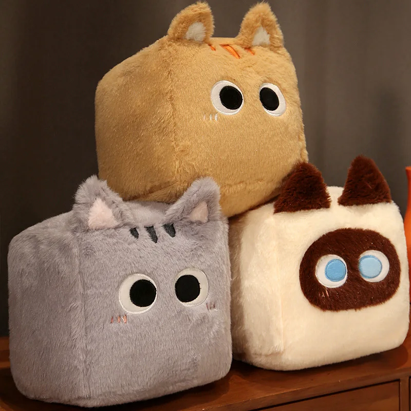 Kawaii Square Shape Cat Plush Throw Pillow Cartoon Anime Toys Soft Stuffed Animals Cat Plushie Doll Cushion Funny Gift