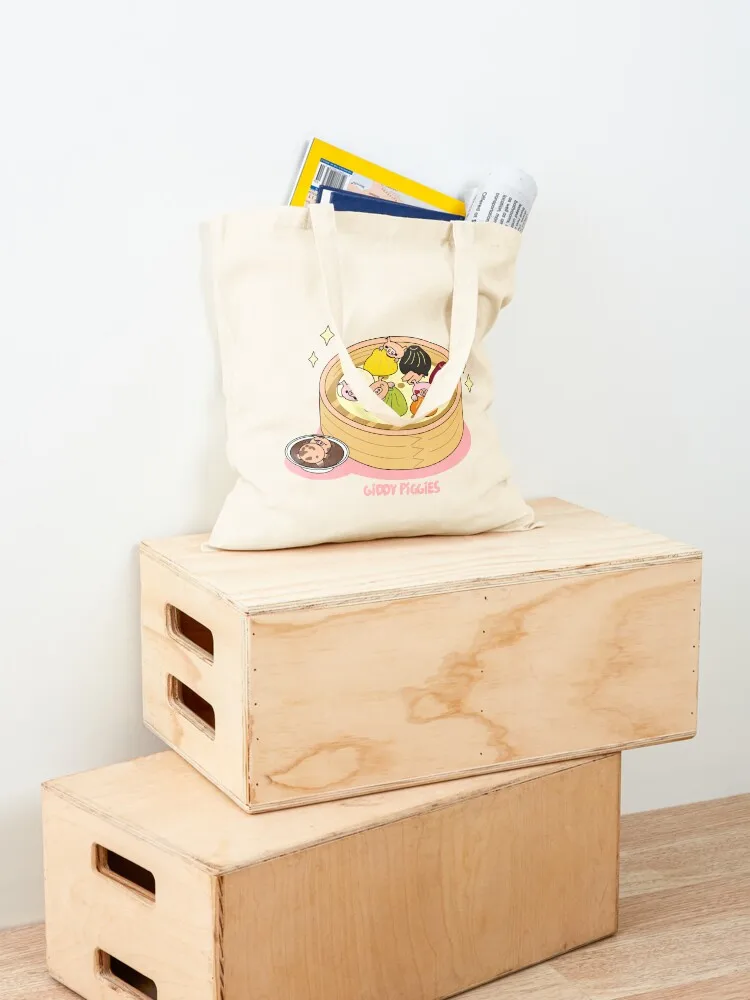 Giddy Piggies Rainbow Dumpling Tote Bag กระเป๋าผู้หญิงหรูหรา กระเป๋าที่กําหนดเอง กระเป๋าผ้าใบที่กําหนดเอง ถุงจัดส่งฟรี