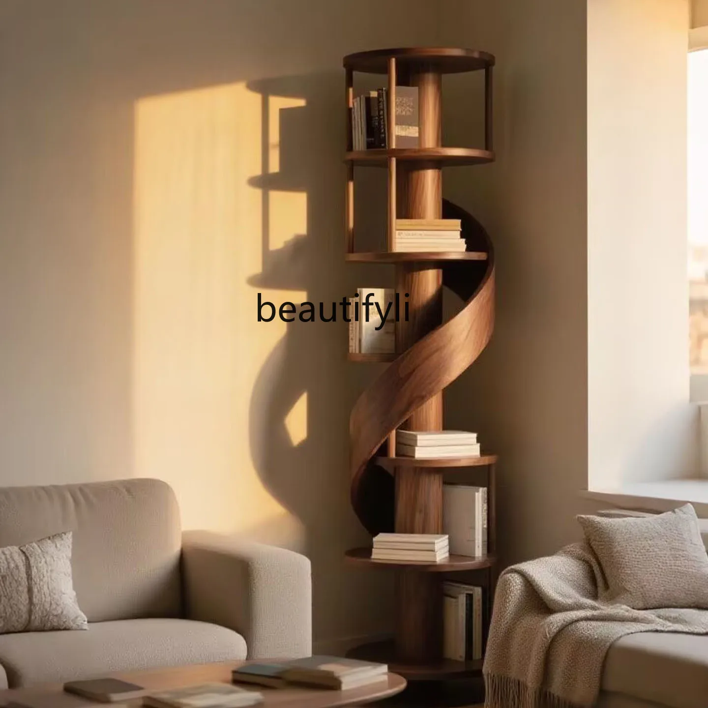 

North American Black Walnut Bookshelf Vintage Style Light Luxury Solid Wood Display Shelf Creative Floor Storage Rack