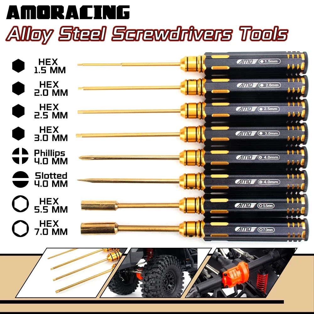 RC Car Repair Titanium-plated Screwdriver Tools Allen Screwdriver 1.5 2.0 2.5 3.0 Slotted Phillips Sleeve M3 M4 7.0 5.5