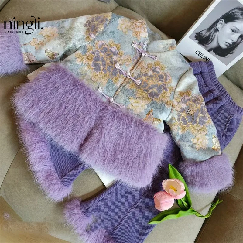 

Cheerful Chinese New Year Outfit Set for Little Girls Winter Cotton Clothes Baby Girl Festive Traditional Sle Sweet Sle