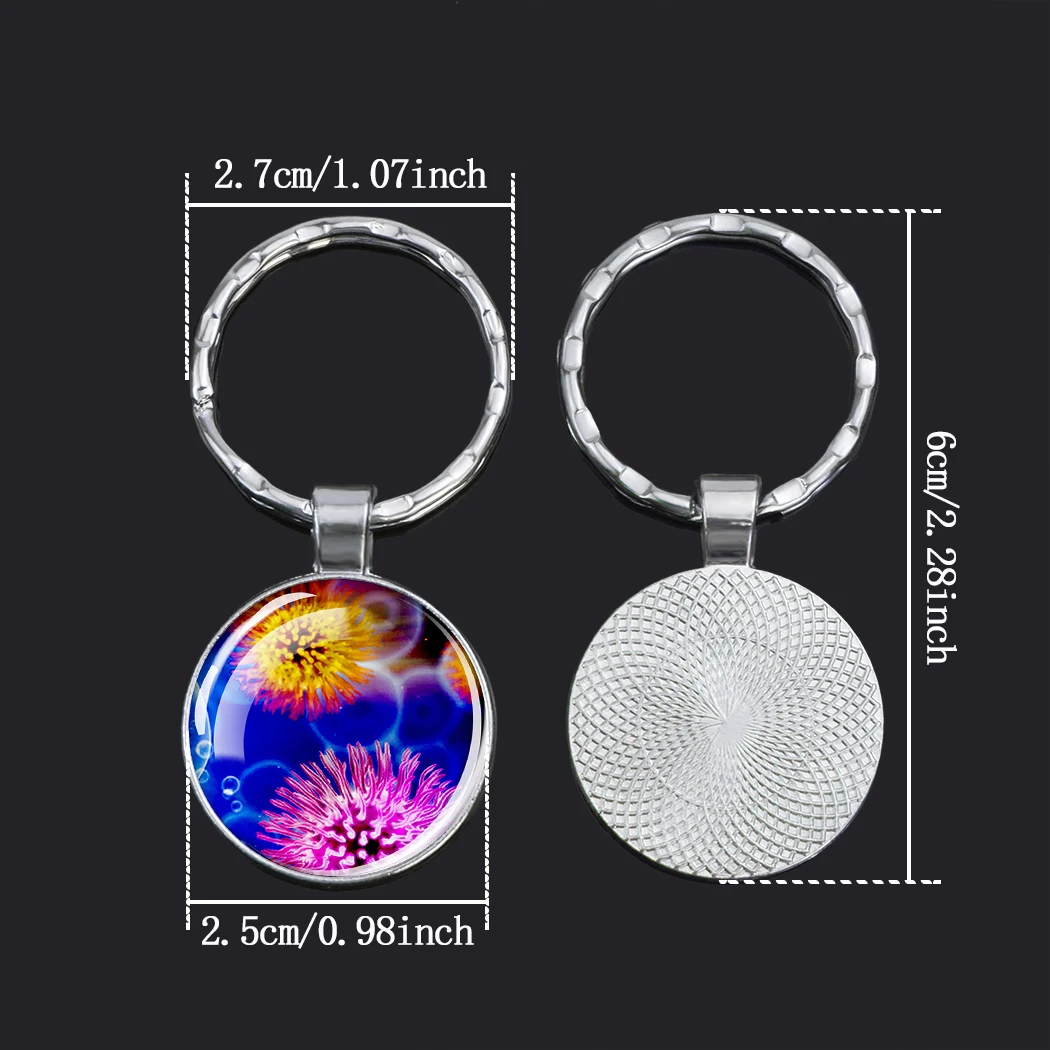 Bacterial Virus Keychains Microorganism Germ Pattern Glass Cabochon Pendant Key Chains Accessories Biology Jewelry Keyring Gift