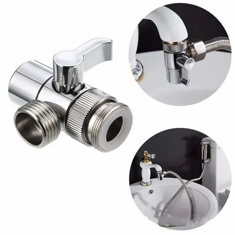 Faucet 1 in 2 Out Water Distributor Switch Shower Basin Faucet Diverter Valve External Washing Machine Water Pipe Switch Valve