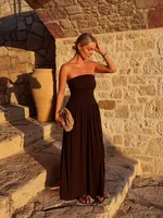 ETJ 2025  women's new dress elegant sexy off-shoulder fashion pleats details slimming strapless dress - Image 2