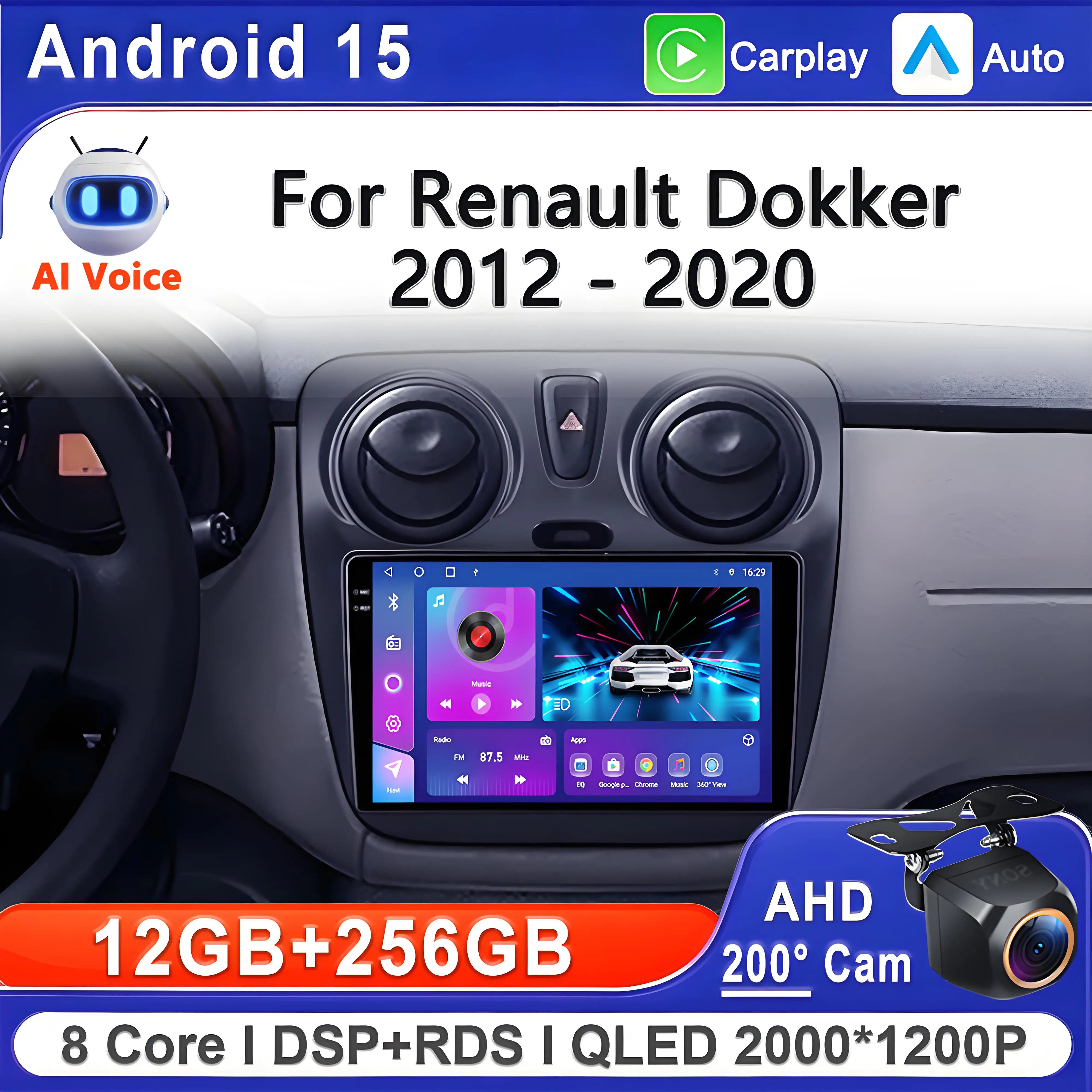 

Android 15 2K Incell экран мультимедиа для Renault Dokker 2012-2020 стерео головное устройство GPS-навигация высокопроизводительный процессор BT