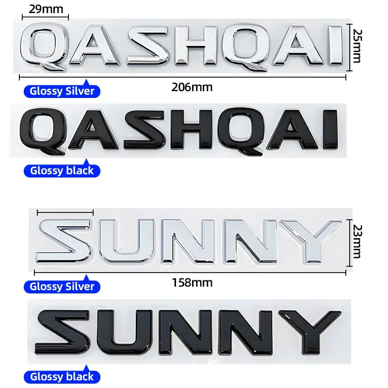 3D Chrome ABS ALTIMA LANNIA QASHQAI SUNNY SYLPHY TEANA TIIDA X-TRAIL Letter Logo Car Tail Trunk Decal Sticker Badge For Nissan