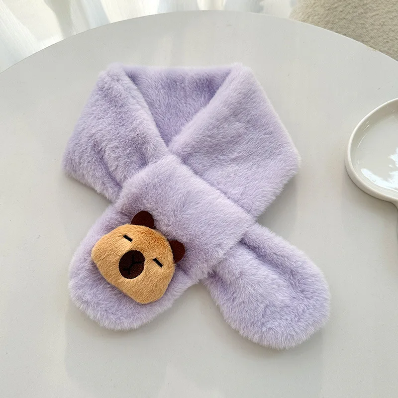 New Winter 's Cross Scarf Warm Solid Color Capybara Plush Scarf Thickened Neckerchief Wrap