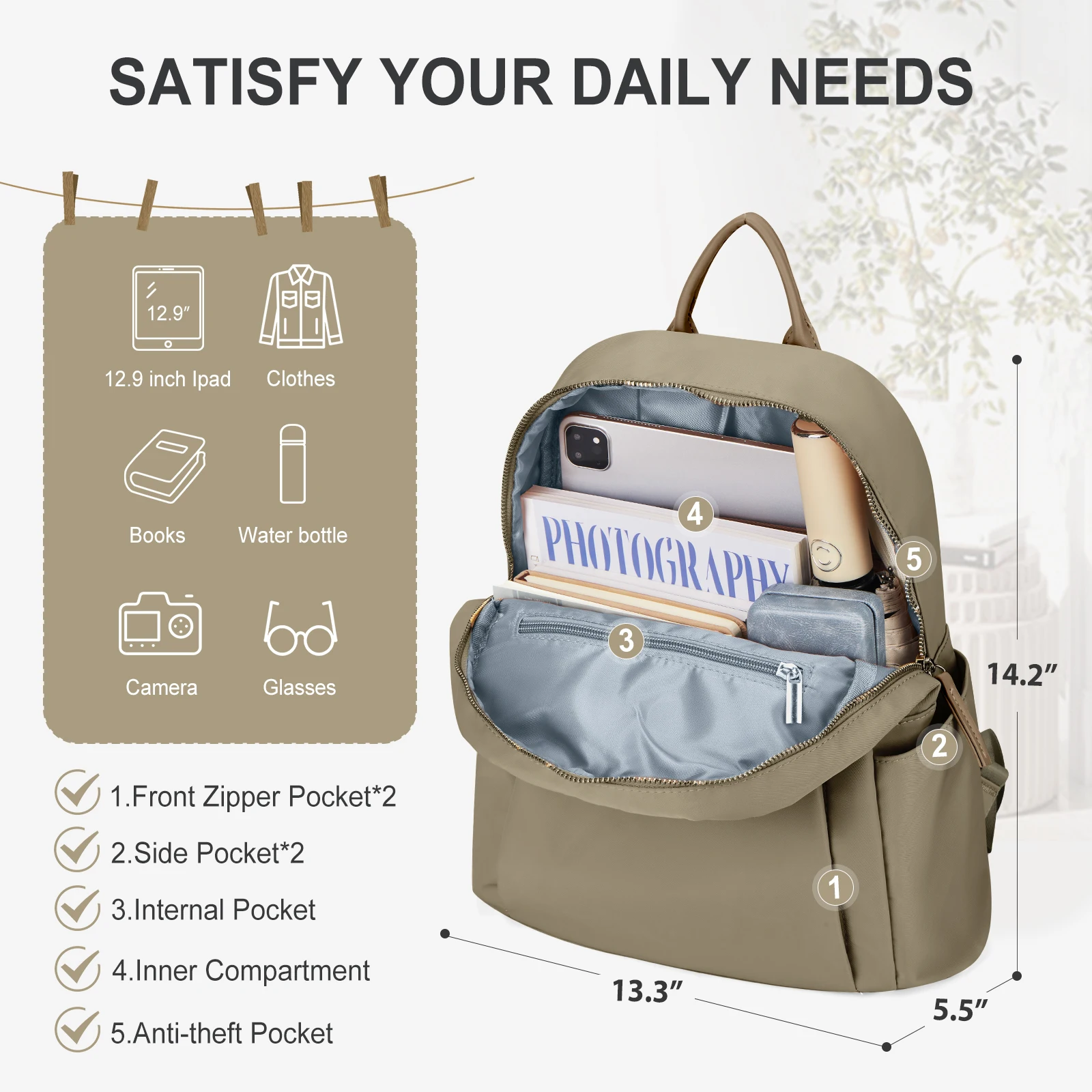 Simple Style Casual Women\'s Backpack, Travel Laptop Backpack College, Fashion Designer Luxury Brand Bag, Work Commuter Daypack