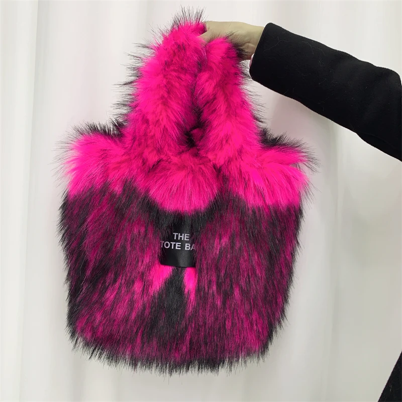 2023 Designer Faux Fur Tote Bag for Women Luxury Handbags Autumn Winter Plush Shoulder Crossbody Bags Brand Shopper Purses Y2K