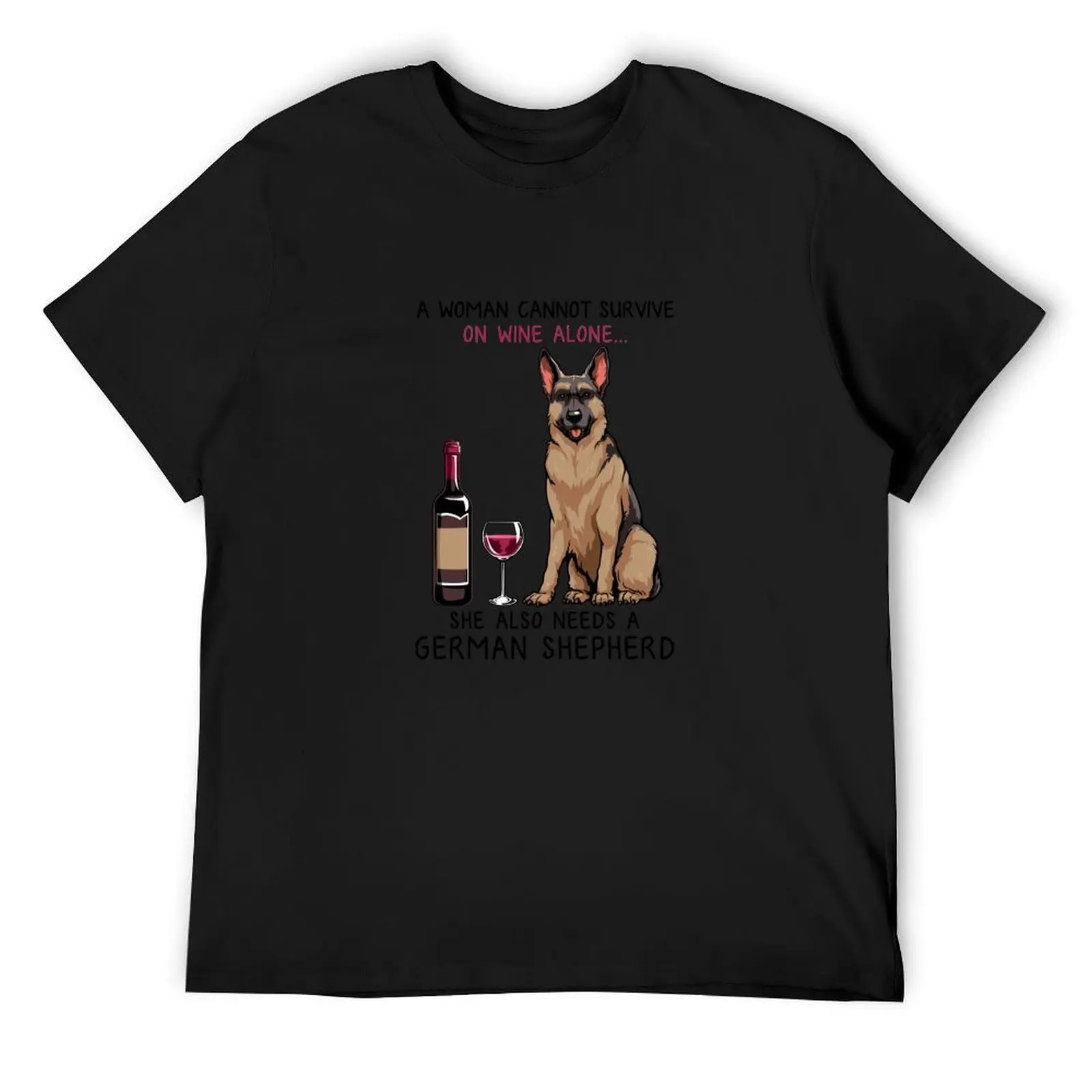 German Shepherd and wine Funny dog T-Shirt plain for a boy Aesthetic clothing mens t shirt