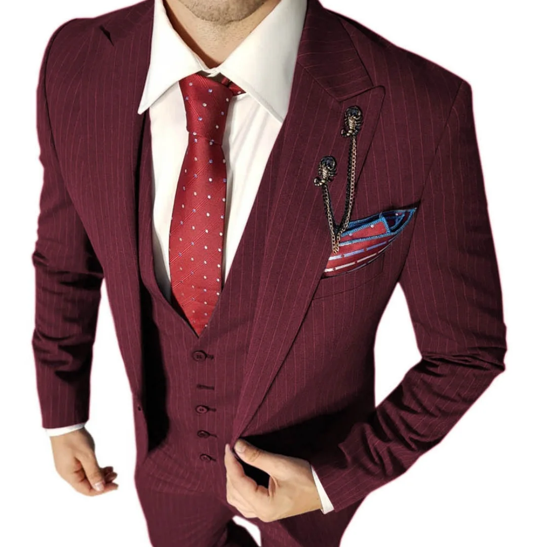 Men's Business Suit Gentleman 3-piece Set Pinstripe Office Meeting Customization Small Large Increase